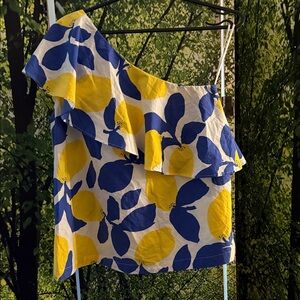 LOFT Asymmetrical Floral Blouse - Blue and Yellow